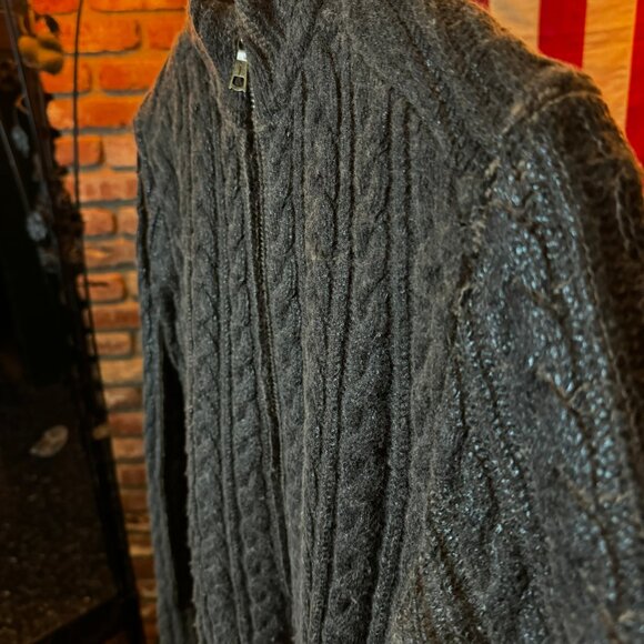 $898 JOHN VARVATOS Resin Coated Cable Knit Zip Sweater (sz. XS/S) - Picture 3 of 6